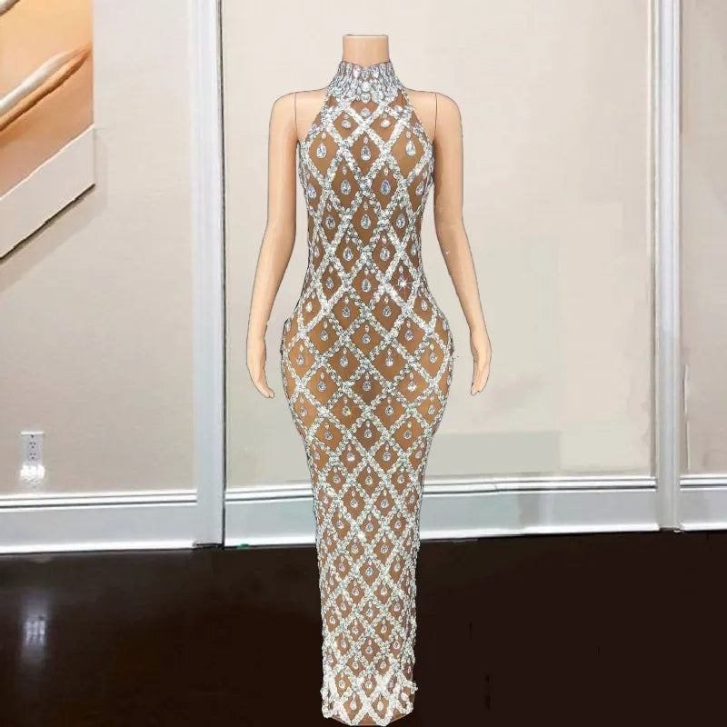 Crystal Beading High Neck Prom Dress