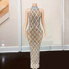 Crystal Beading High Neck Prom Dress