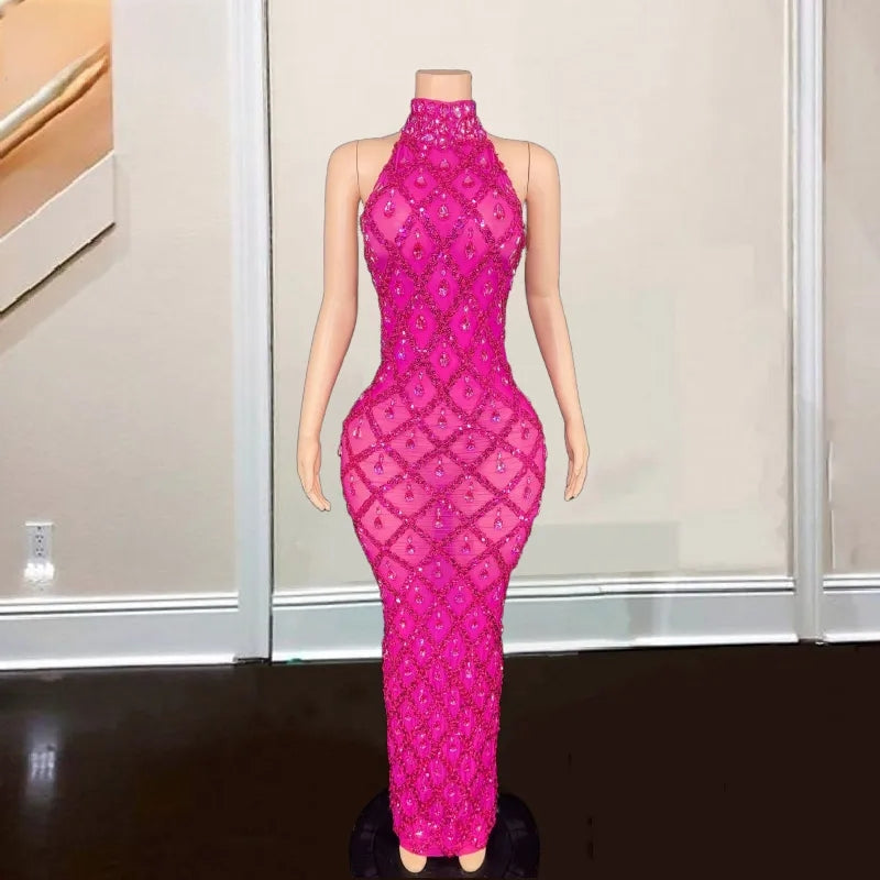 Crystal Beading High Neck Prom Dress
