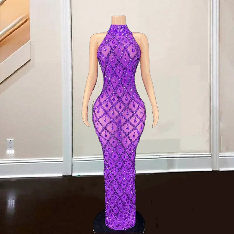 Crystal Beading High Neck Prom Dress