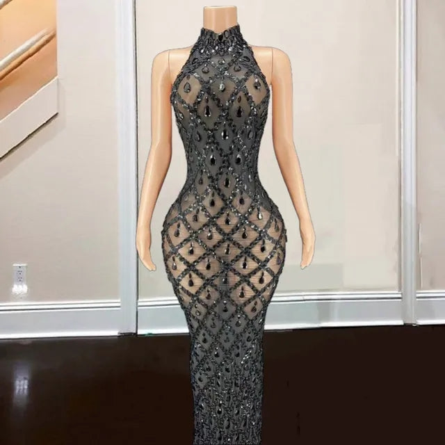 Crystal Beading High Neck Prom Dress