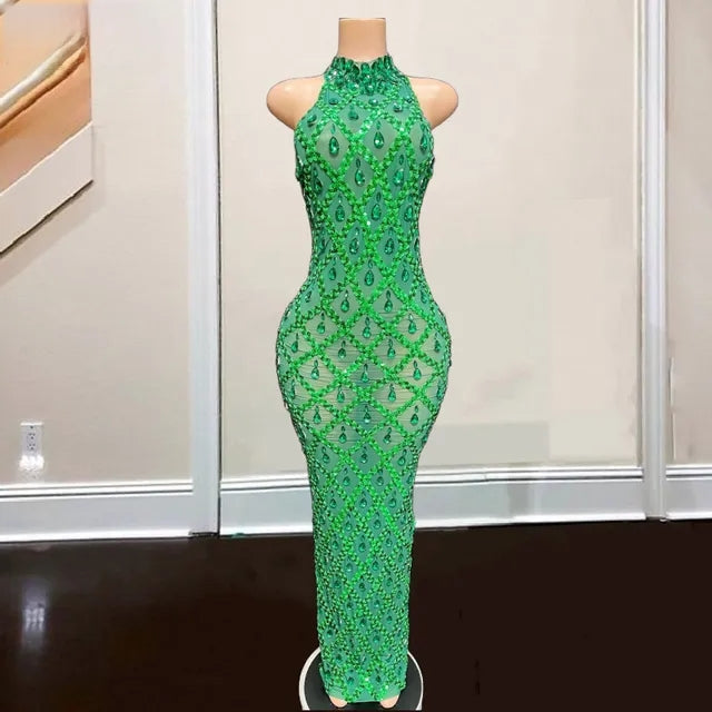 Crystal Beading High Neck Prom Dress
