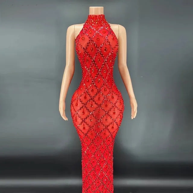Crystal Beading High Neck Prom Dress