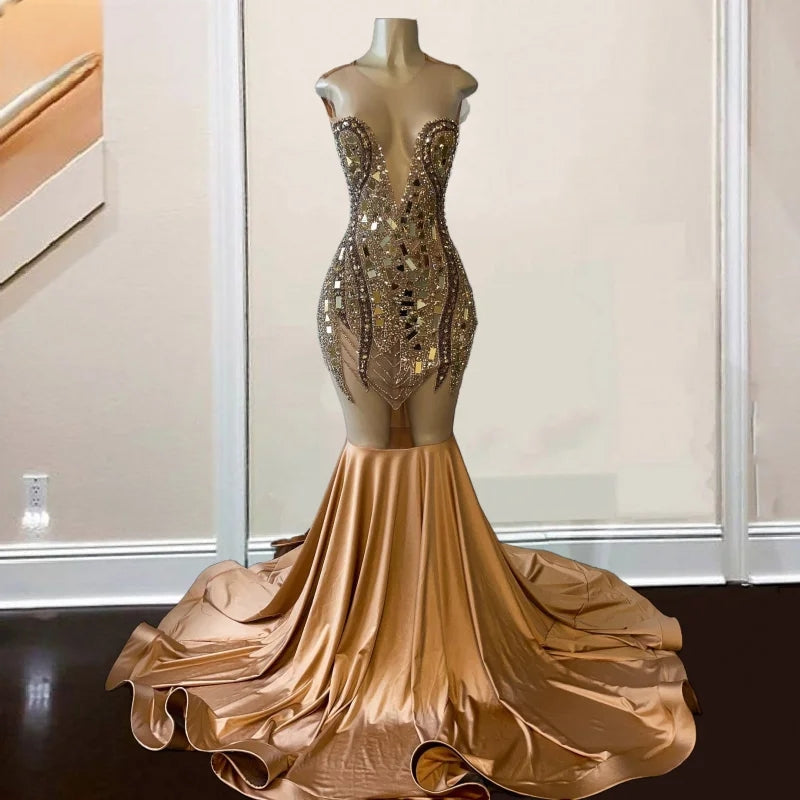 Crystal Stain Mermaid Prom Dress